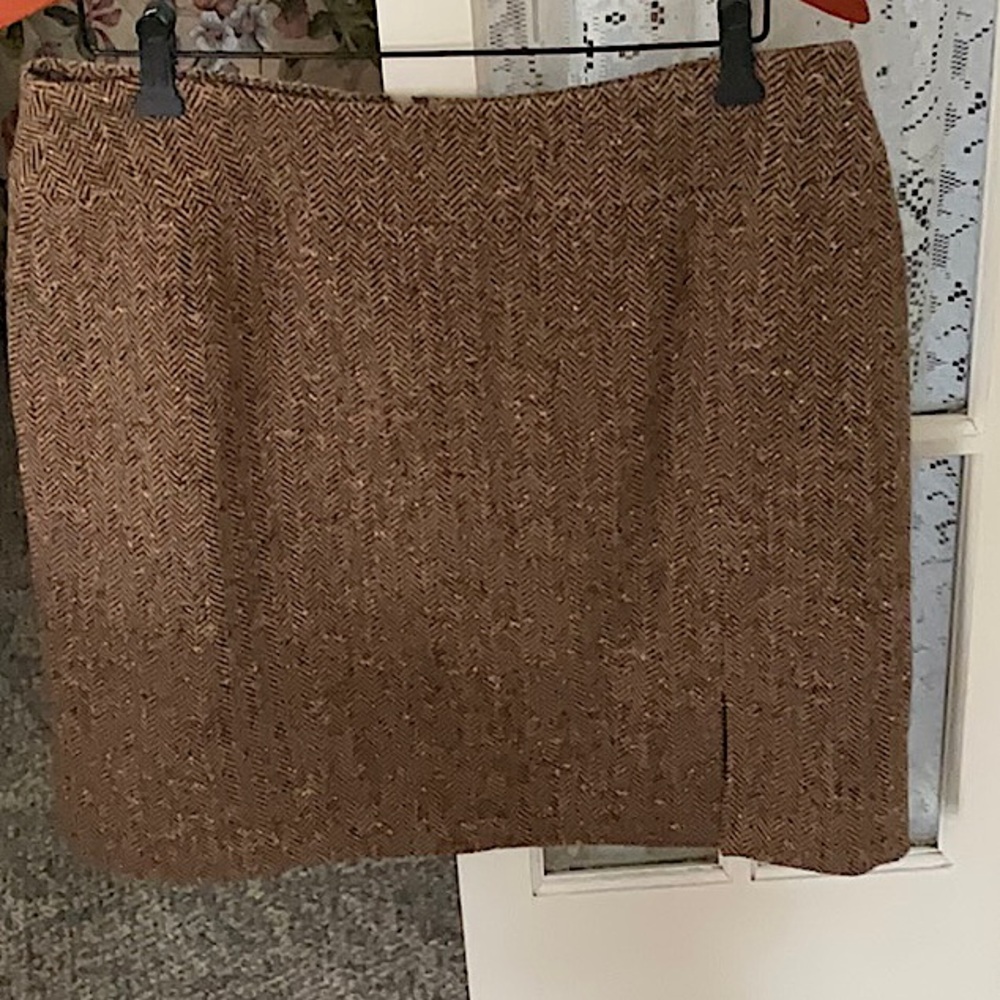 CLIFFORD &WILLS BROWN AND LIGHT BROWN HERRINGBONE PENCIL SKIRT-SIZE 16